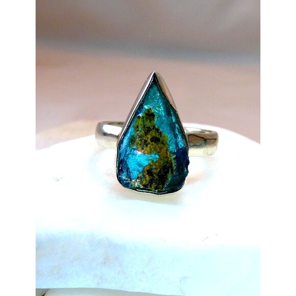 Blue Ancient Roman Glass Sterling Silver Ring Size 7.5 2000 Years Old - Picture 3 of 8
